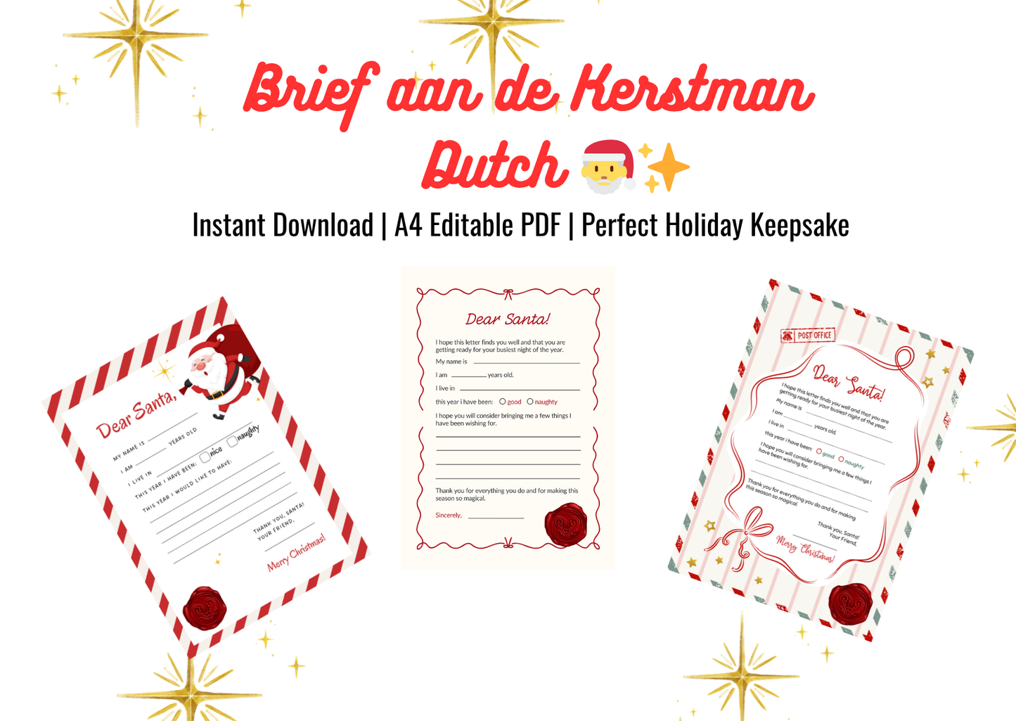 Editable Letter to Santa – Instant Download | Printable in Dutch - Print Cut