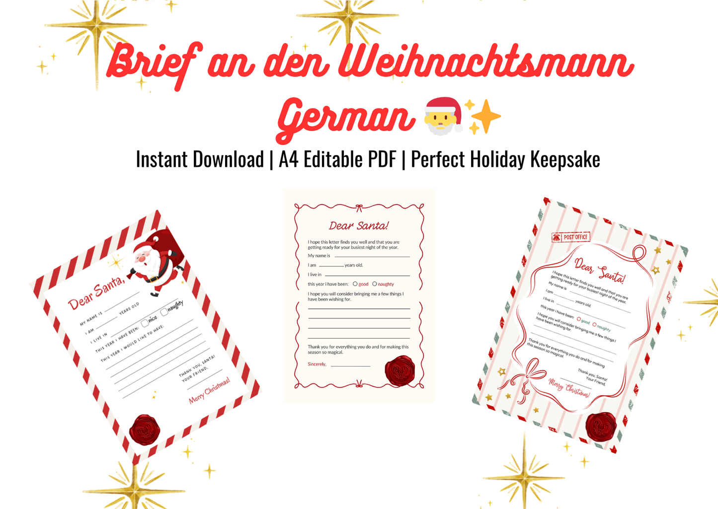 Editable Letter to Santa – Instant Download | Printable in German - Print Cut