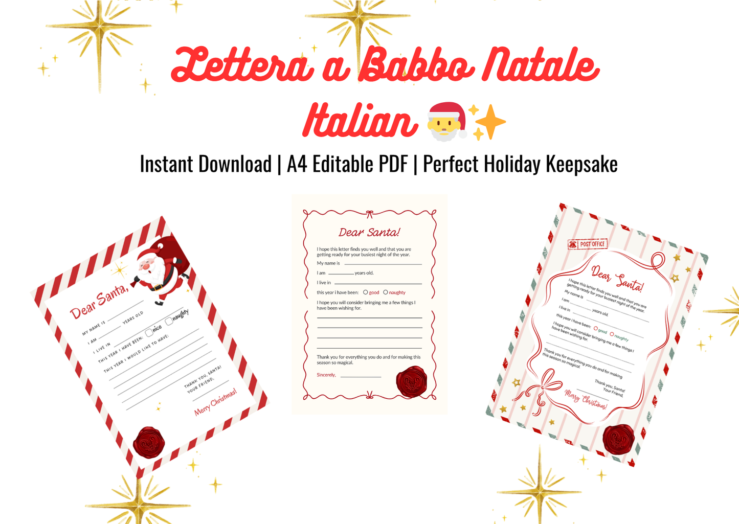 Editable Letter to Santa – Instant Download | Printable in Italian - Print Cut