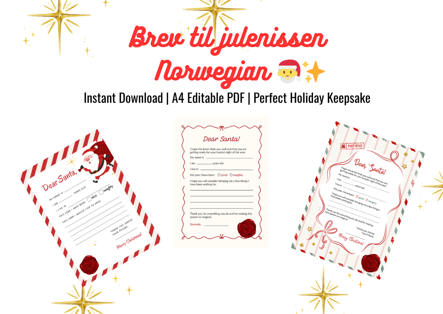 Editable Letter to Santa – Instant Download | Printable in Norwegian - Print Cut