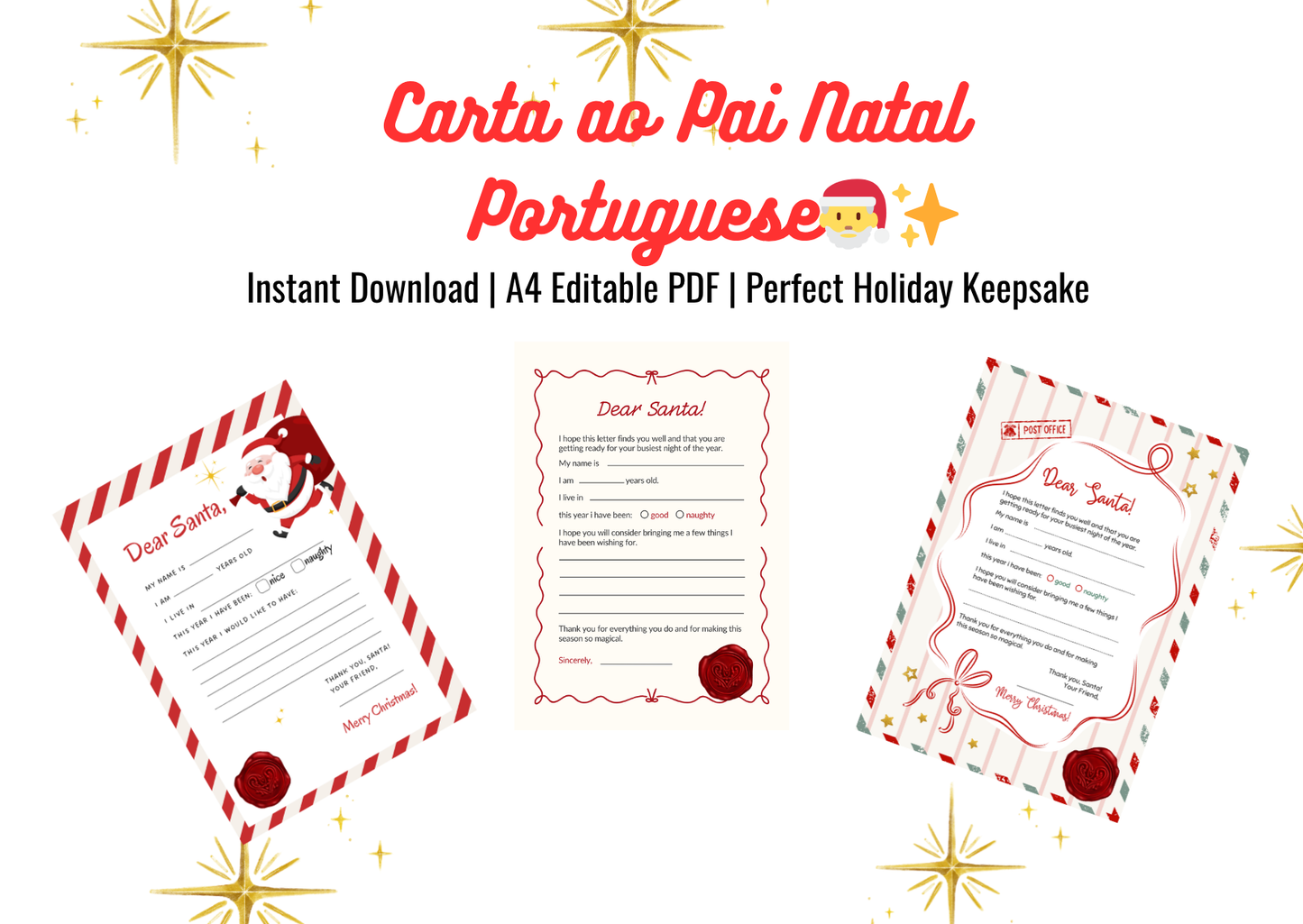 Editable Letter to Santa – Instant Download | Printable in Portuguese - Print Cut