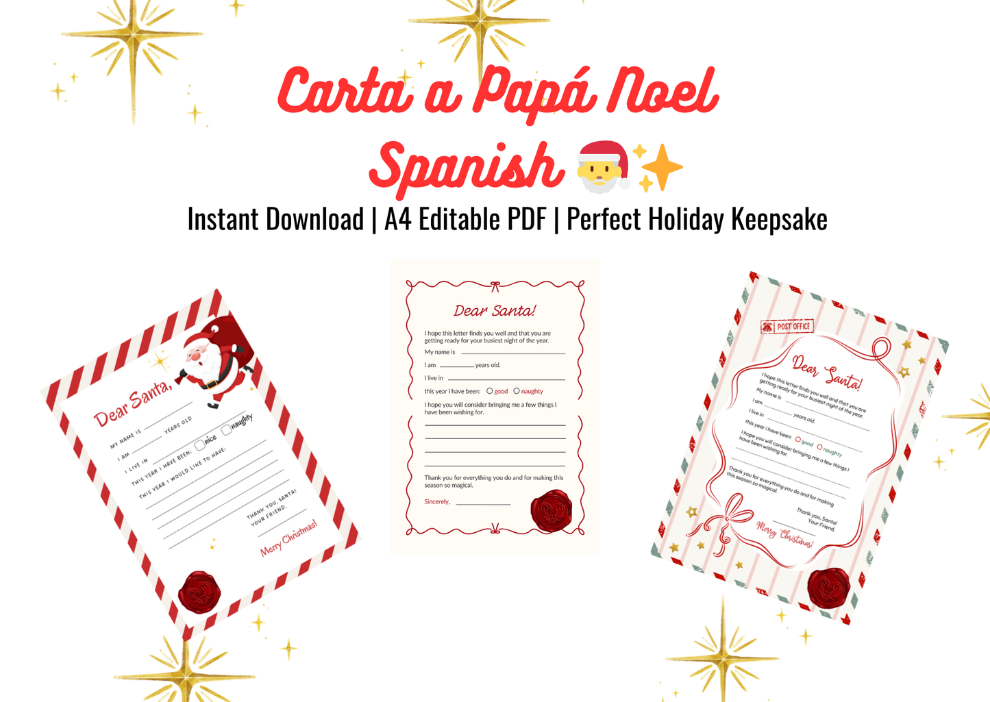 Editable Letter to Santa – Instant Download | Printable in Spanish - Print Cut