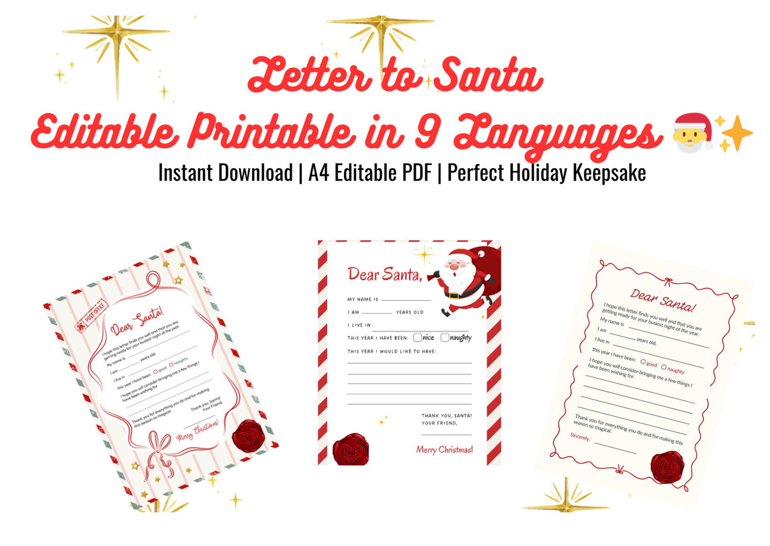 Letter to Santa Template – Multilingual Printable (PDF) | Editable Santa Letter in different Languages - Print Cut