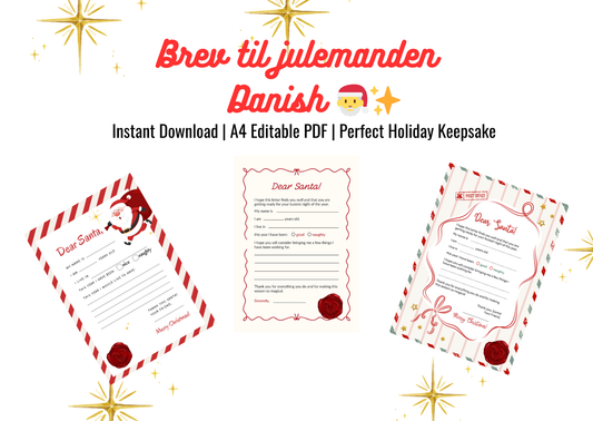 Editable Letter to Santa – Instant Download | Printable in Danish - Print Cut