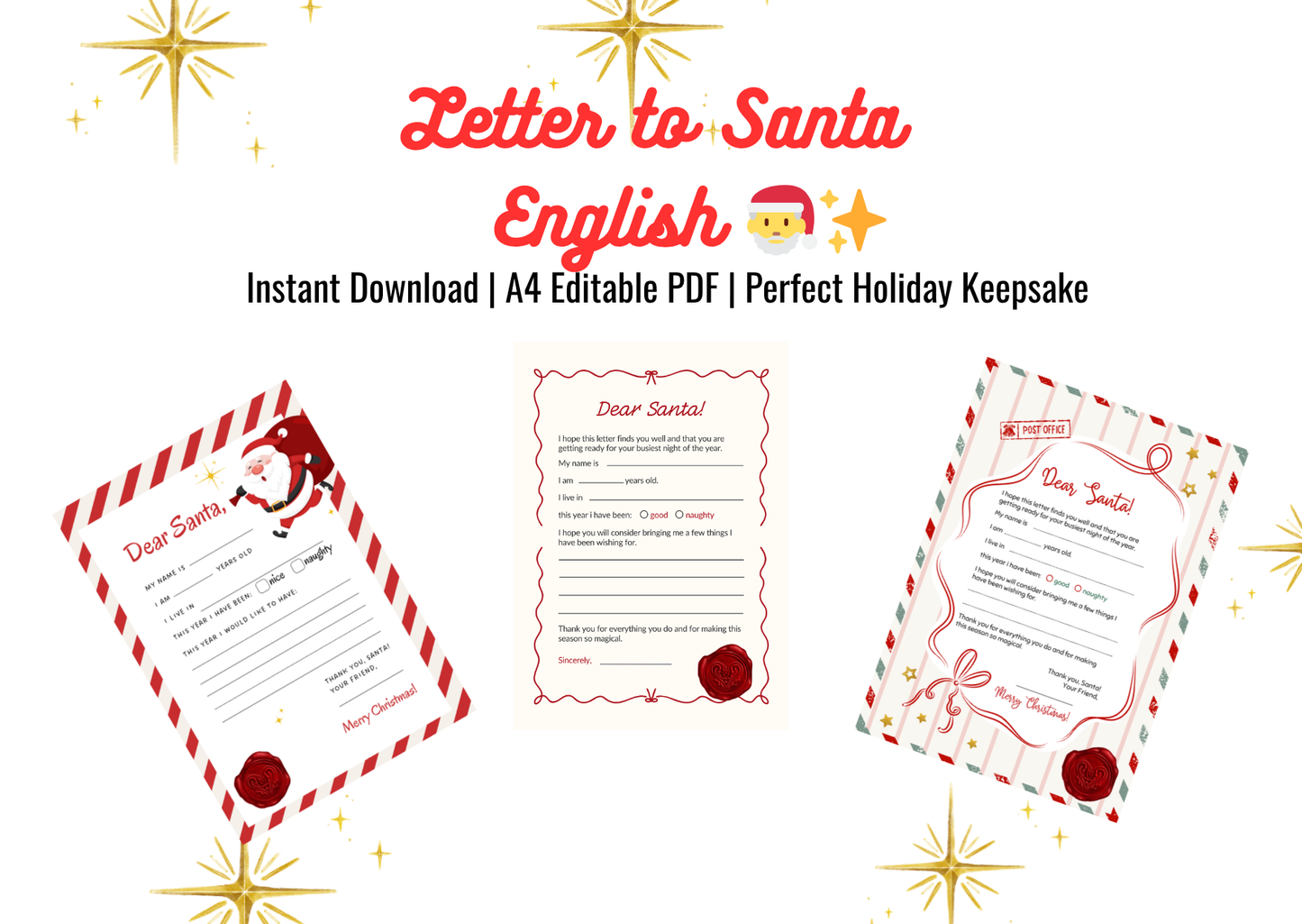Editable Letter to Santa – Instant Download | Printable in English - Print Cut