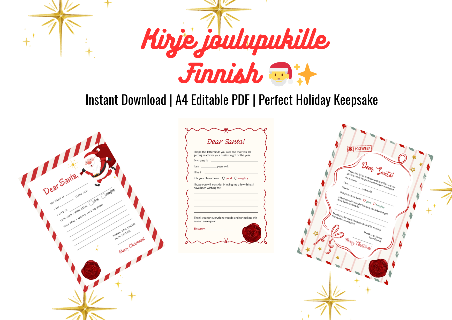 Editable Letter to Santa – Instant Download | Printable in Finnish - Print Cut
