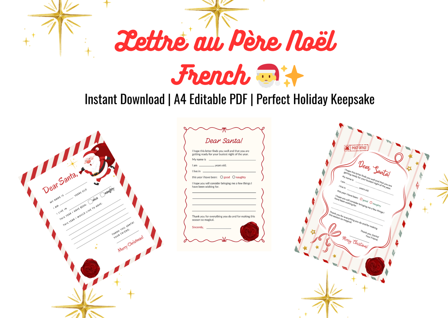 Editable Letter to Santa – Instant Download | Printable in French - Print Cut