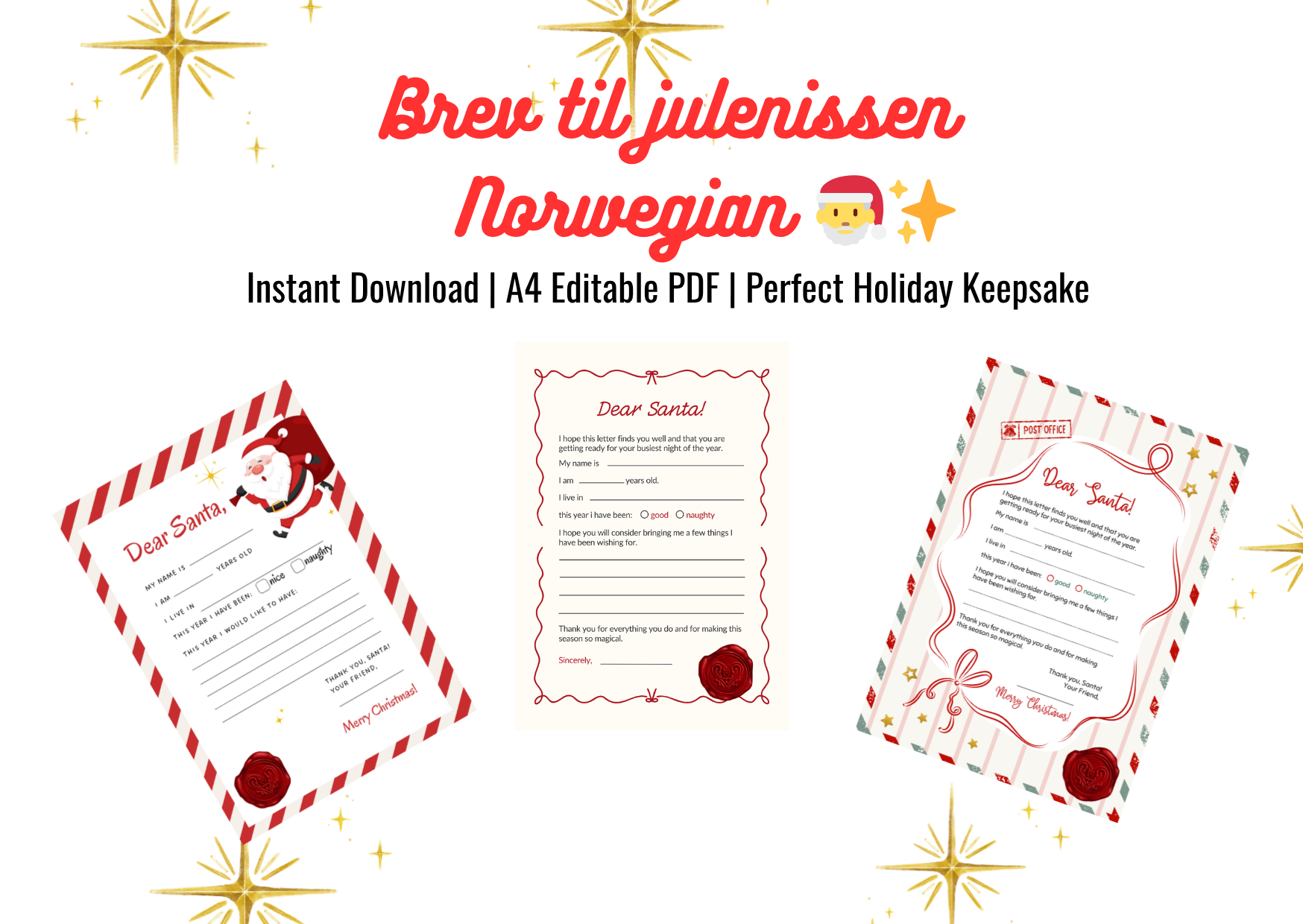 Editable Letter to Santa – Instant Download | Printable in Norwegian - Print Cut