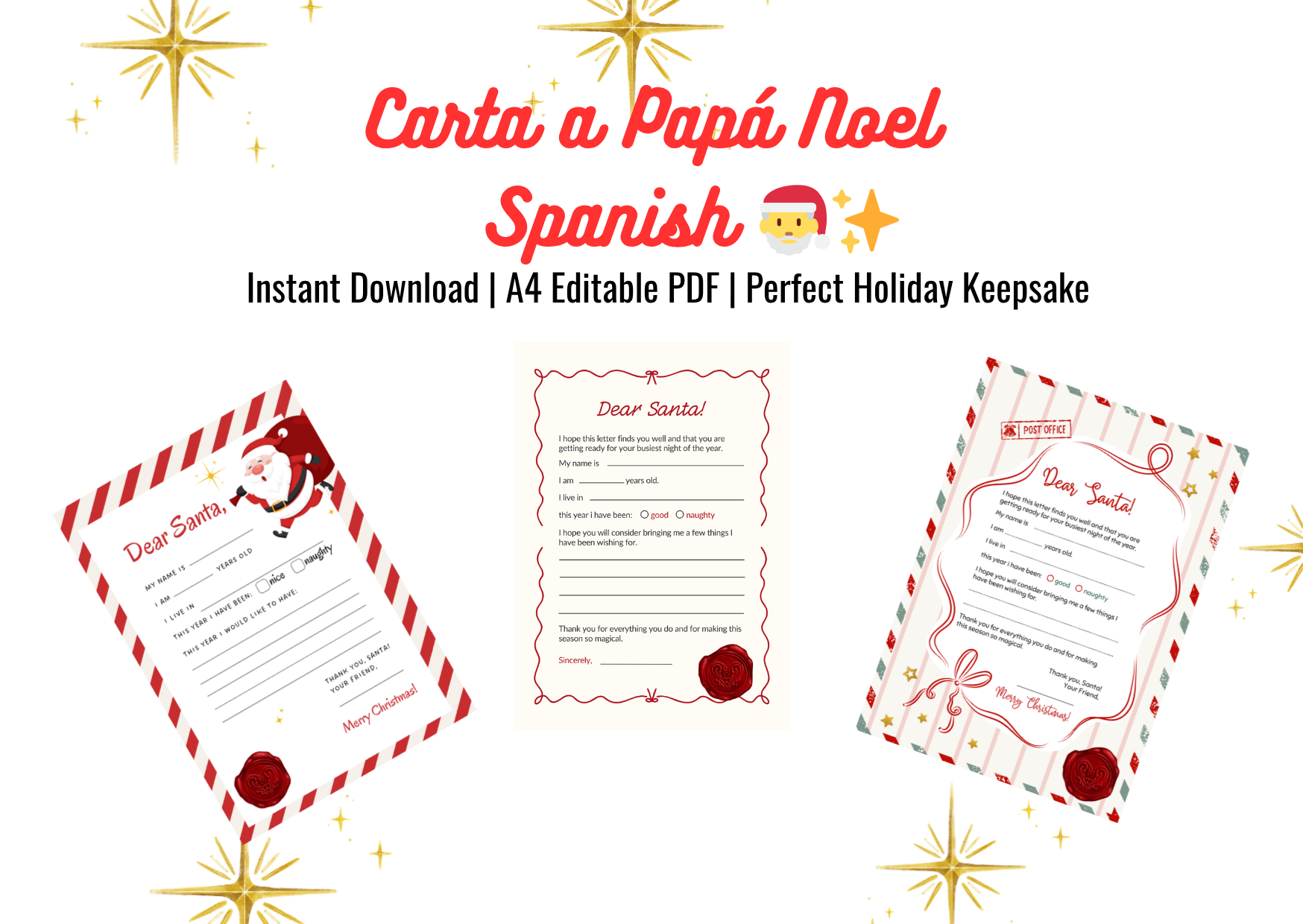 Editable Letter to Santa – Instant Download | Printable in Spanish - Print Cut