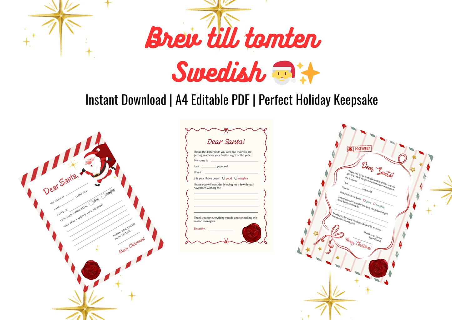 Editable Letter to Santa – Instant Download | Printable in Swedish - Print Cut