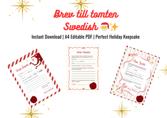 Editable Letter to Santa – Instant Download | Printable in Swedish - Print Cut